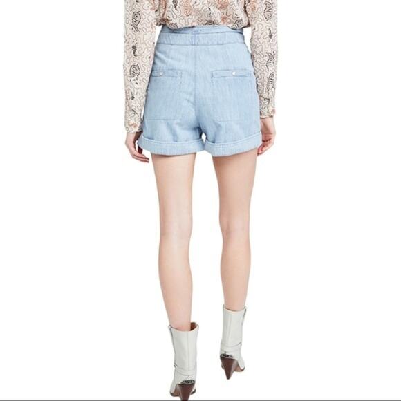 Isabel Marant Etoile Marius Light Blue Cotton Tie Waist Utility Shorts 38 NWOT - Picture 3 of 9
